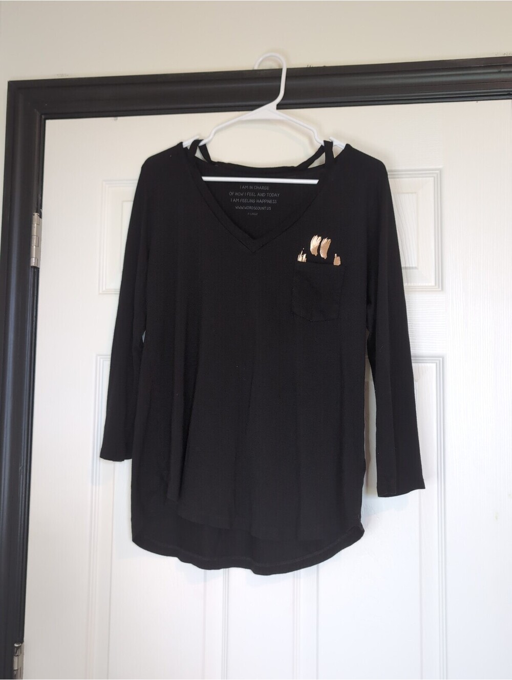 XL smiley pocket words count long sleeve top